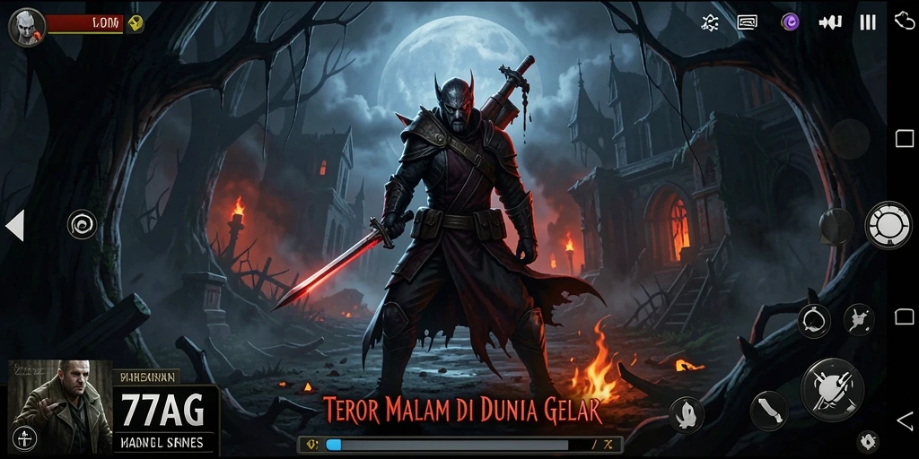 Tampilan gameplay menakutkan di dunia yang gelap dan menyeramkan.