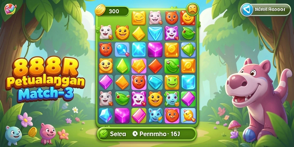 Screenshot gameplay 888R yang menunjukkan aksi menawan permainan Match-3.