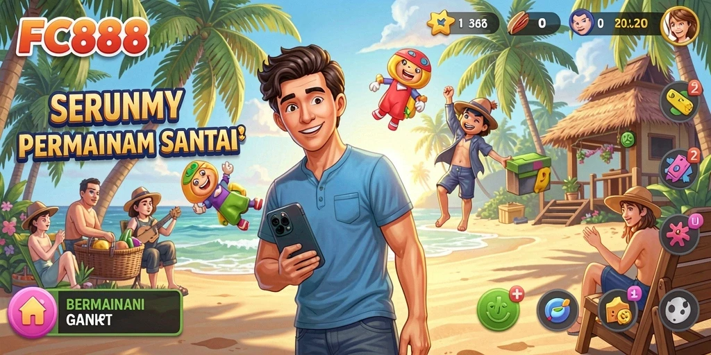 Screenshot utama FC888 menampilkan gameplay santai yang menyenangkan.