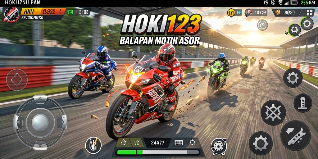 Screenshot HOKI123 menampilkan aksi balapan motor yang mendebarkan.