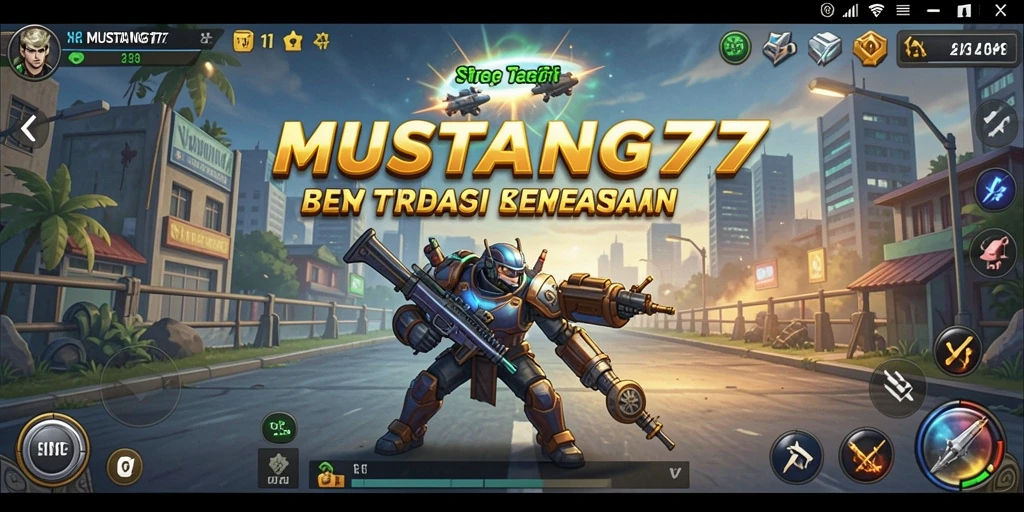 Screenshot gameplay <strong>MUSTANG77</strong> menampilkan pertempuran strategis yang mendebarkan.