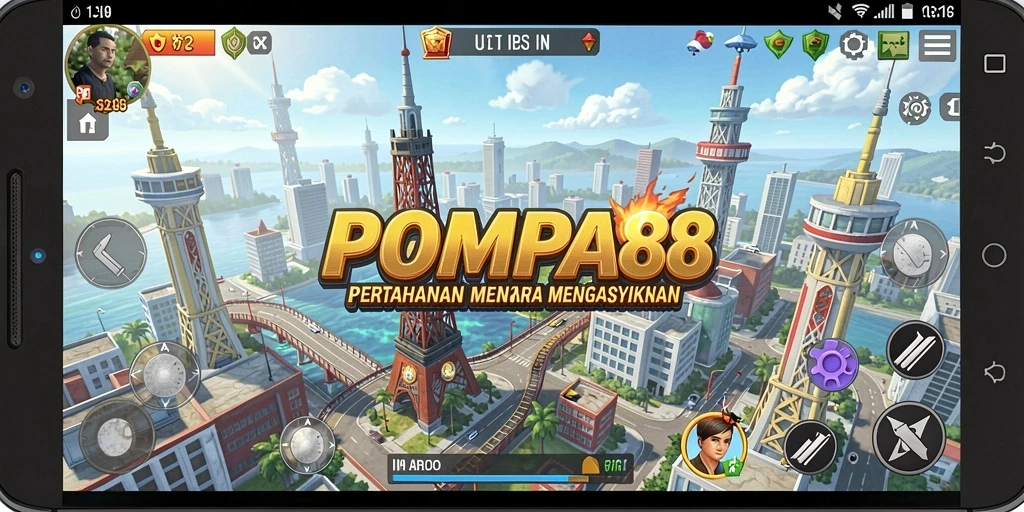 Tangkapan layar menunjukkan aksi epik dalam POMPA88 saat mempertahankan menara.