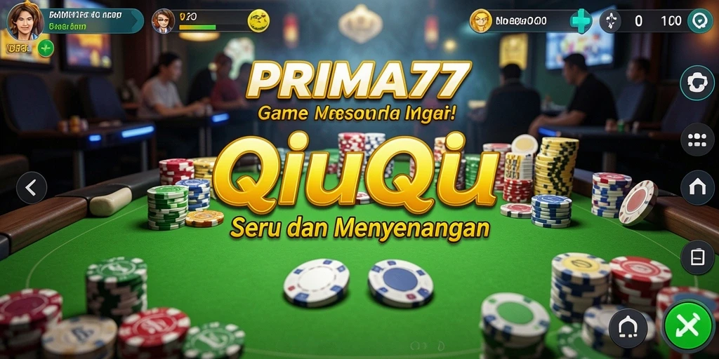 Screenshot PRIMA77 menampilkan aksi seru dalam permainan QiuQiu.