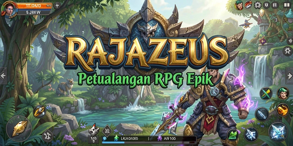 Tampilan gameplay epik RAJAZEUS yang penuh petualangan.