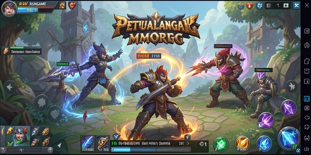 Screenshot utama RSNGAME menampilkan pertempuran epik dalam dunia MMORPG.