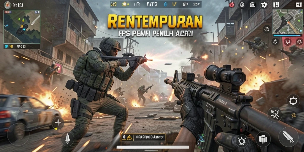 Screenshot gameplay <strong>RVIP3</strong> menampilkan aksi tembak-menembak yang menegangkan.